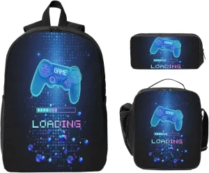 SENROLAN Gamepad Backpack Set Games Gaming Backpacks Lunch Bag Pencil Case 3 Pieces Boys Backpacks Ages 8-10
