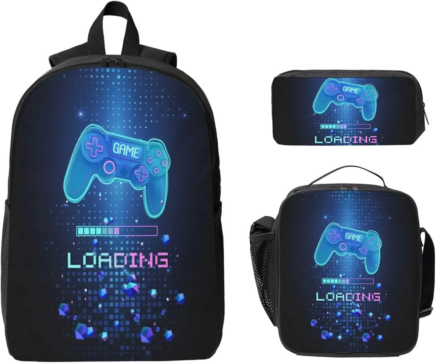 SENROLAN Gamepad Backpack Set Games Gaming Backpacks Lunch Bag Pencil Case 3 Pieces Boys Backpacks Ages 8-10