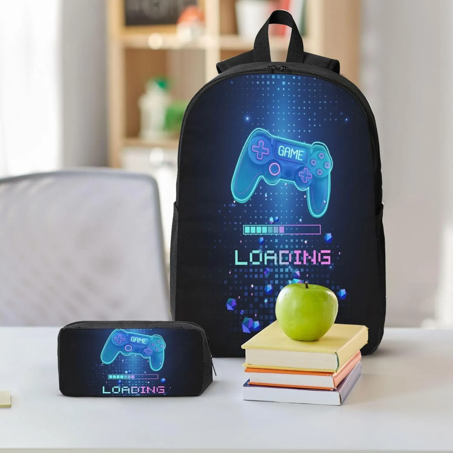 SENROLAN Gamepad Backpack Set Games Gaming Backpacks Lunch Bag Pencil Case 3 Pieces Boys Backpacks Ages 8-10
