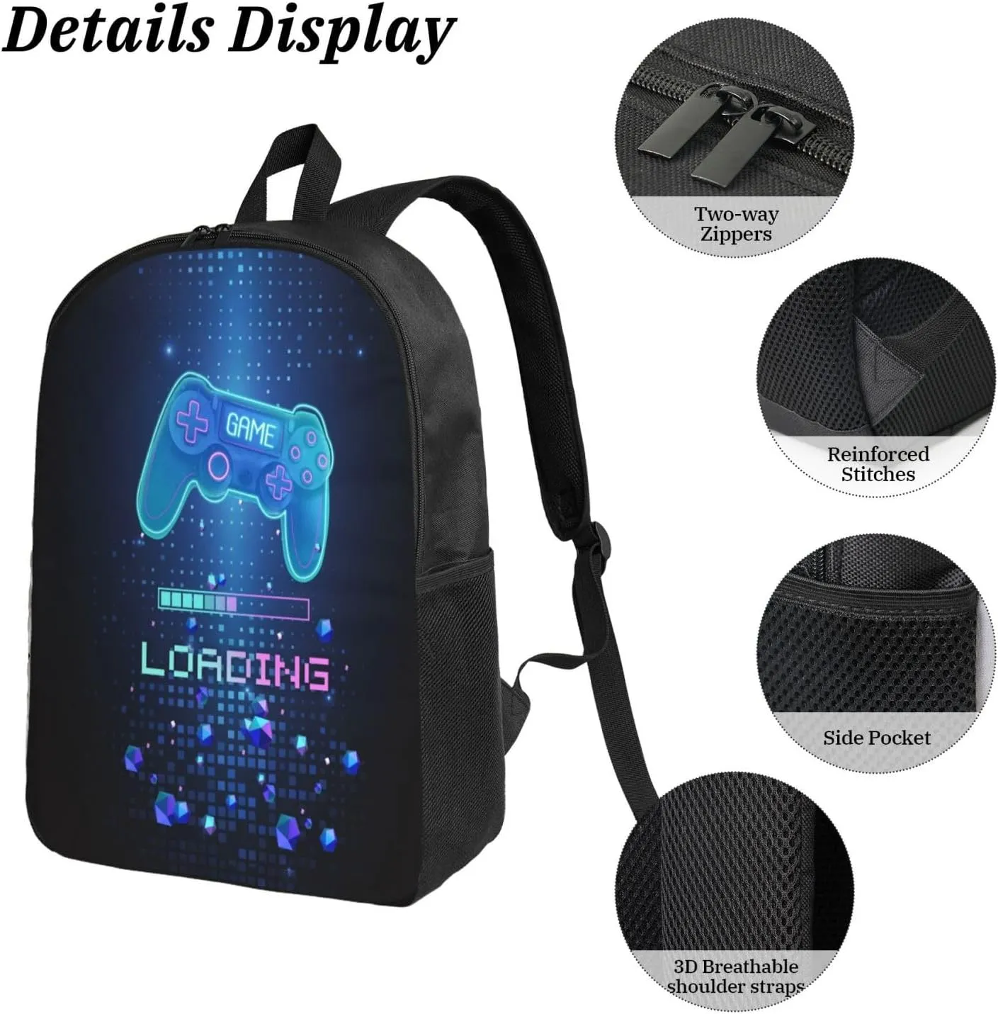 SENROLAN Gamepad Backpack Set Games Gaming Backpacks Lunch Bag Pencil Case 3 Pieces Boys Backpacks Ages 8-10
