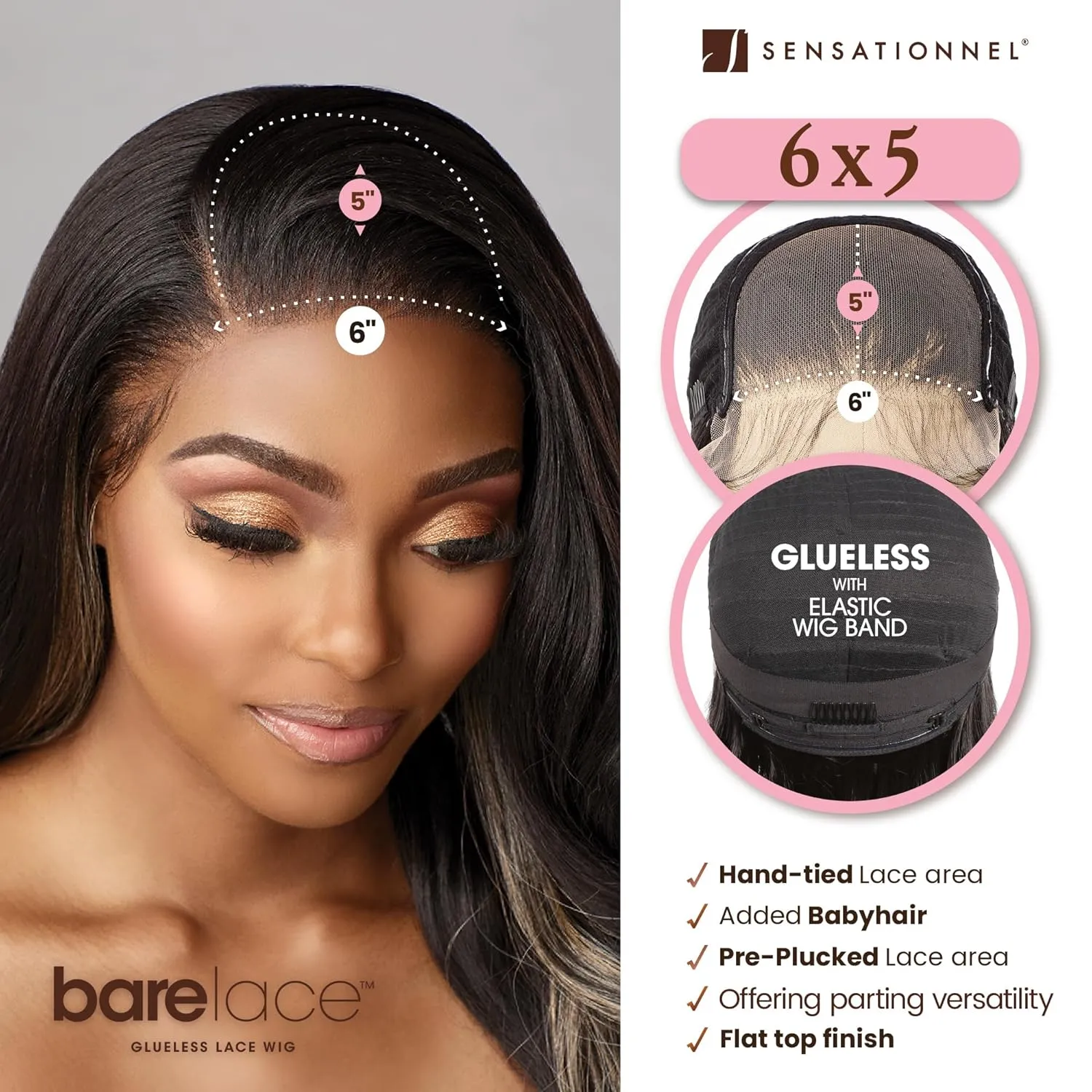 Sensationnel Bare Lace 6X5 Lacewig - Unit 1 Lacefrontal Glueless Synthetic 180 Degree Preplucked Hairline (1B OFFBLACK)