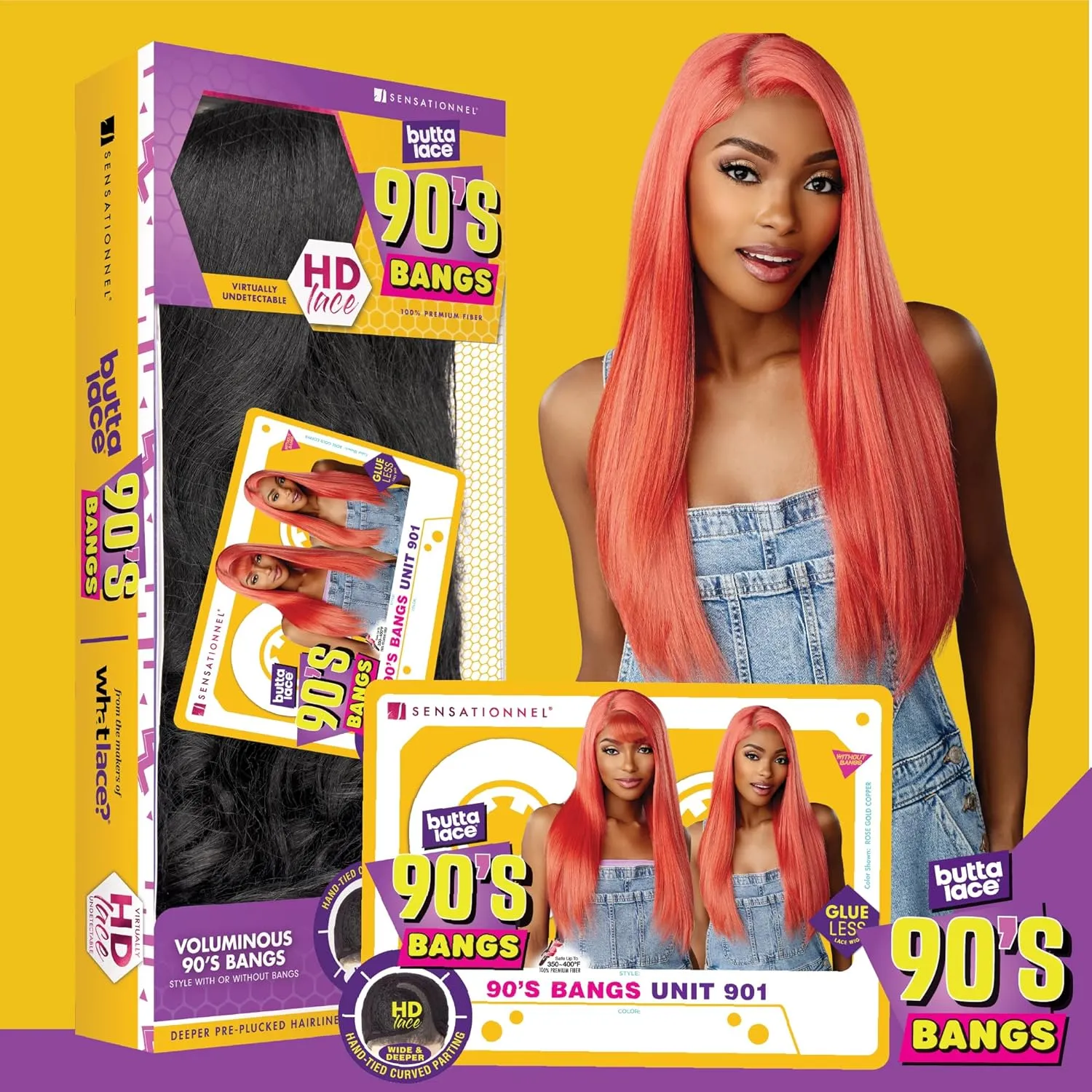 Sensationnel Butta Lace 90Sbangs Wigs - Unit 901 Glueless Wide Deep Part Synthetic Preplucked Hairline (CINNAMONCOPPER)
