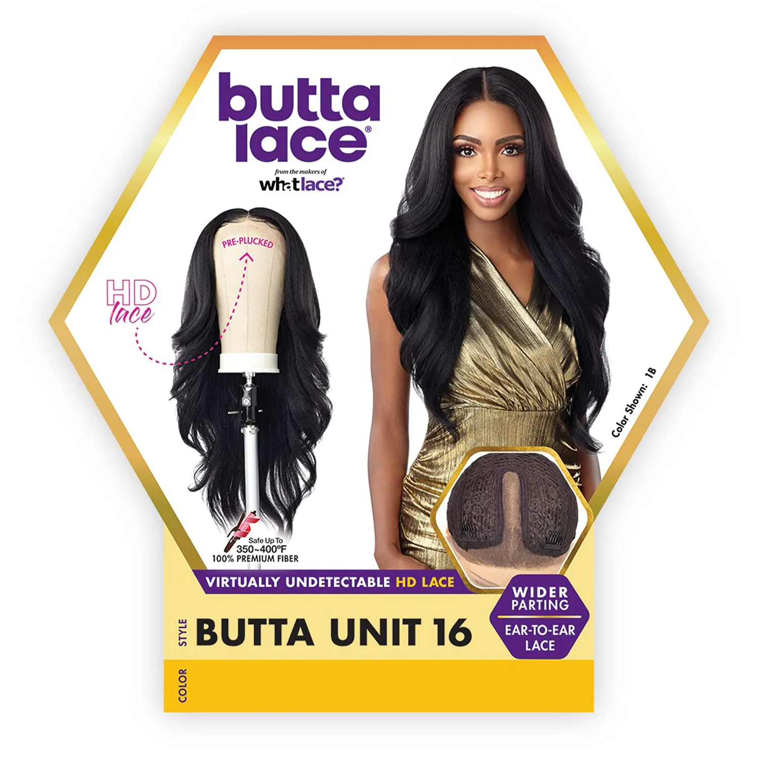 Sensationnel Butta Lace Wigs - Unit 16 Extra Wide 5 Inch Deep Parting Synthetic Preplucked Hairline Glueless Lacefront (1B OFFBLACK)
