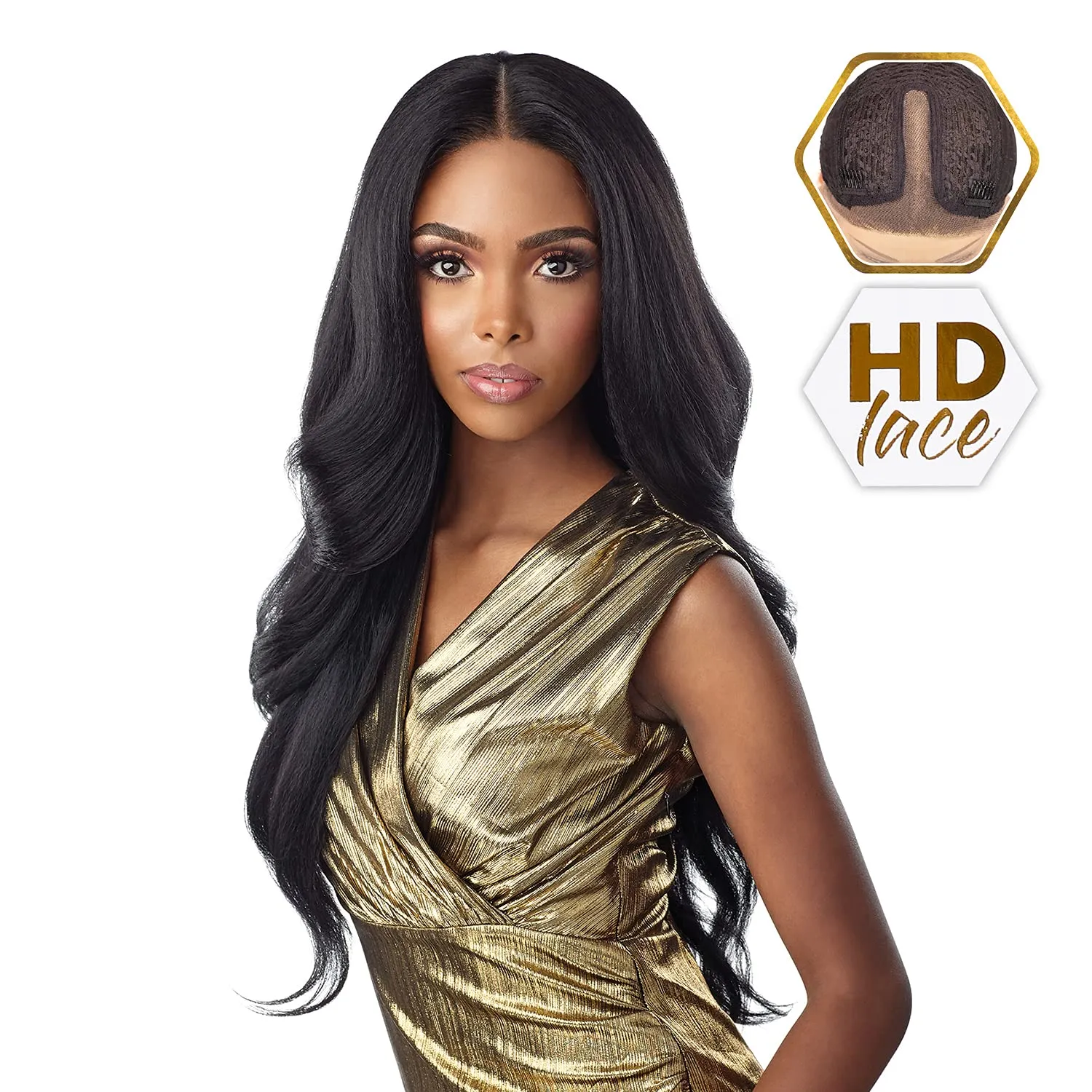Sensationnel Butta Lace Wigs - Unit 16 Extra Wide 5 Inch Deep Parting Synthetic Preplucked Hairline Glueless Lacefront (1B OFFBLACK)
