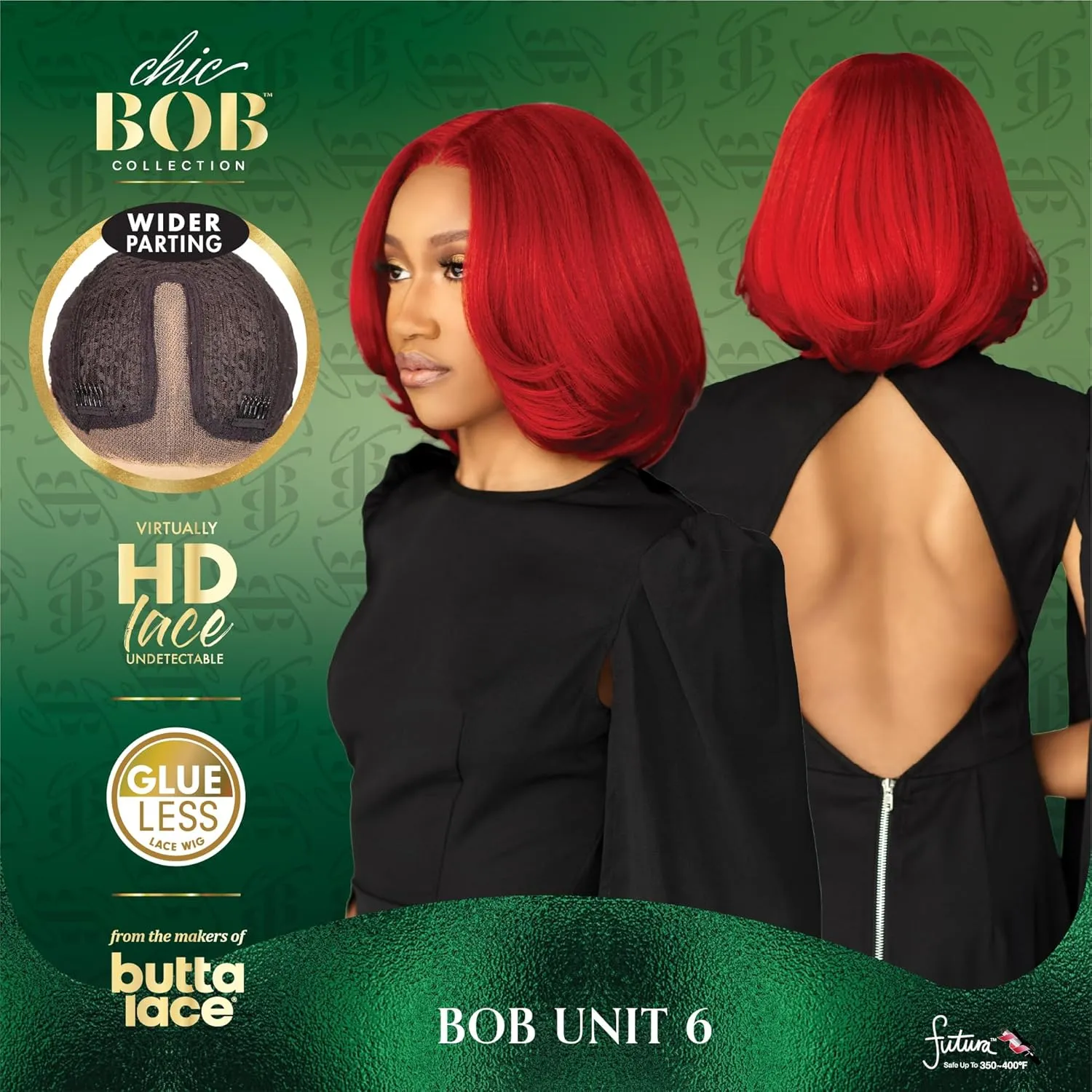 Sensationnel Chicbob Lace Frontwig - Bob Unit 6 Face Framing Glueless Wig Wide 5 Inch Deep Part Synthetic Preplucked Hairline (1 JETBLACK)