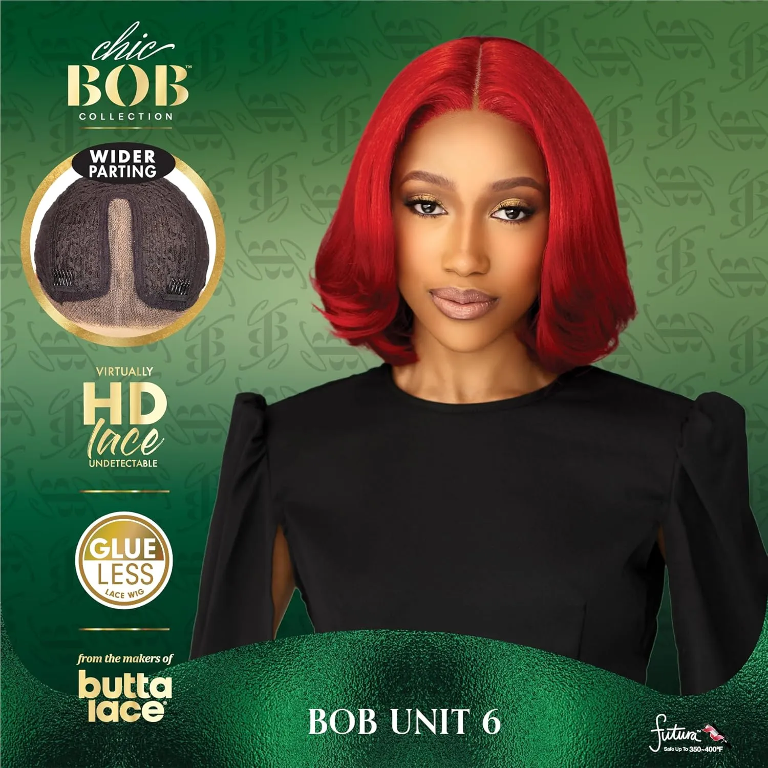 Sensationnel Chicbob Lace Frontwig - Bob Unit 6 Face Framing Glueless Wig Wide 5 Inch Deep Part Synthetic Preplucked Hairline (1 JETBLACK)