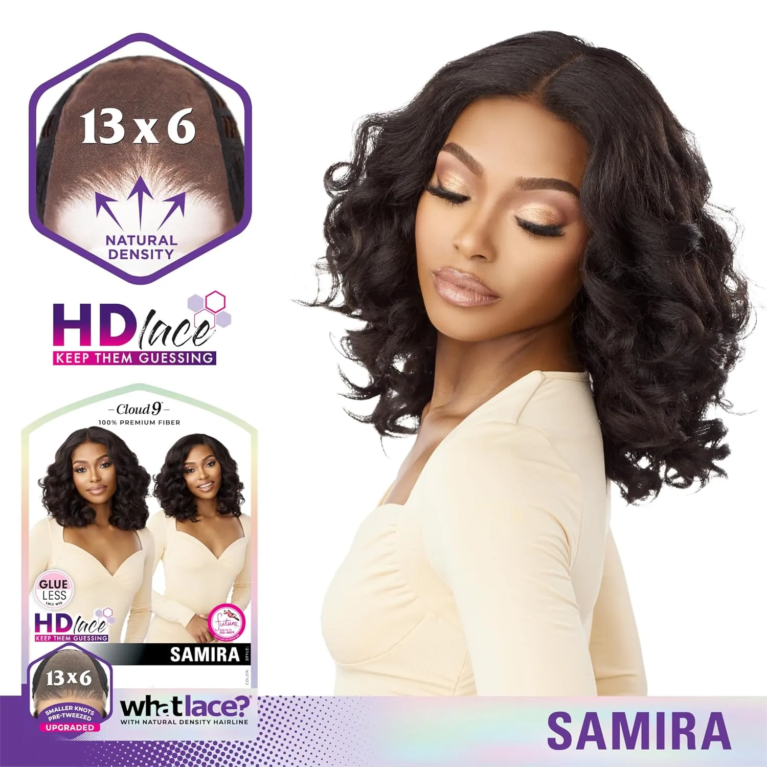 Sensationnel What Lace 13X6 Wigs - Samira Lacefrontal Hand Tied Glueless Synthetic With Natural Density Preplucked Hairline (BALAYAGECOPPER)