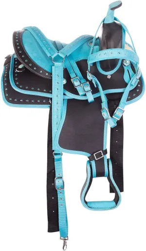 Series Synthetic Western Barrel Racing Equestrian Tack Trail Saddles Horse Weight Light Saddle All Accessory Full Tack Set Included Size 10-18 inch (16" inches seat)