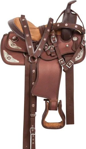 Series Synthetic Western Racing Barrel Equestrian Tack Trail Saddles Weight Light Horse Saddle All Accessory Full Tack Set Included Size 10-18 inch (16.5.inche seat)