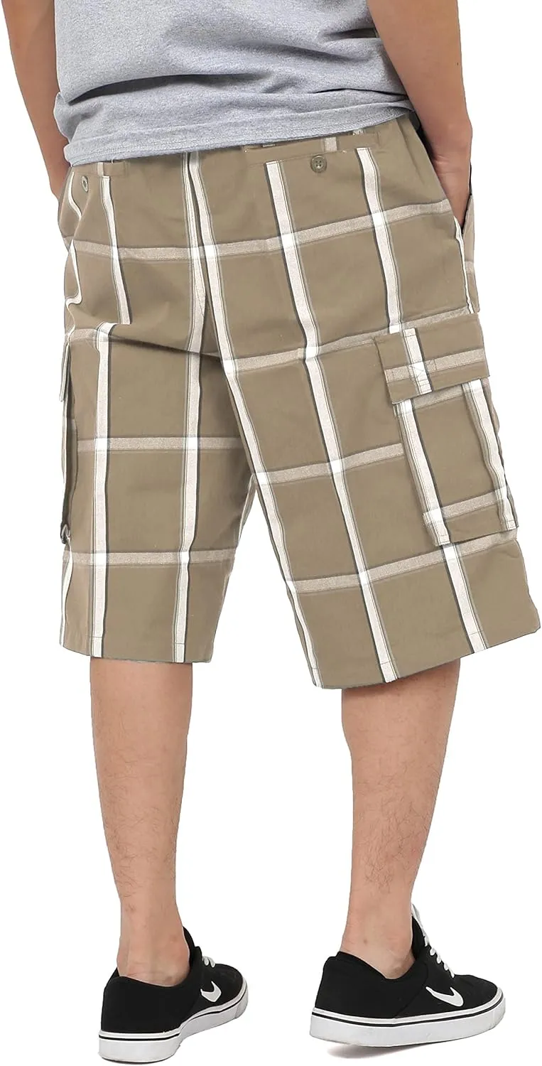 Shaka Mens Plaid Shorts Checkered Cargo Cotton Loose Fit Pocket S-5XL Solid