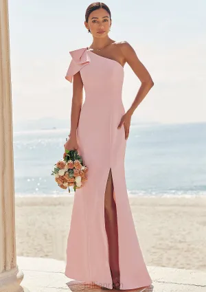 Sheath/Column One-Shoulder Sleeveless Floor-Length Stretch Crepe Bridesmaid Dresses with Bowknot Split Jada DQP0025230