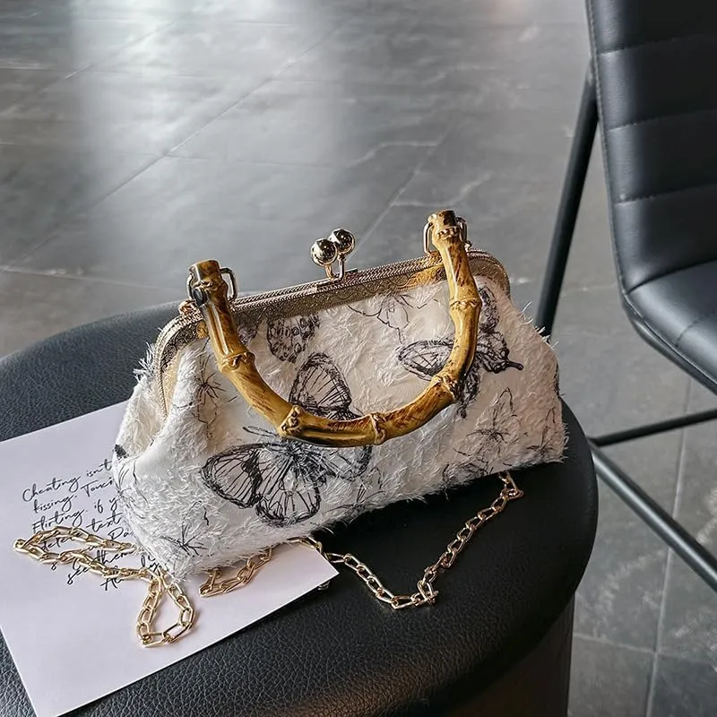 Shell Bag National Style Butterfly Embroidery Messenger Bag Handle Simple Handbag Women's Bag