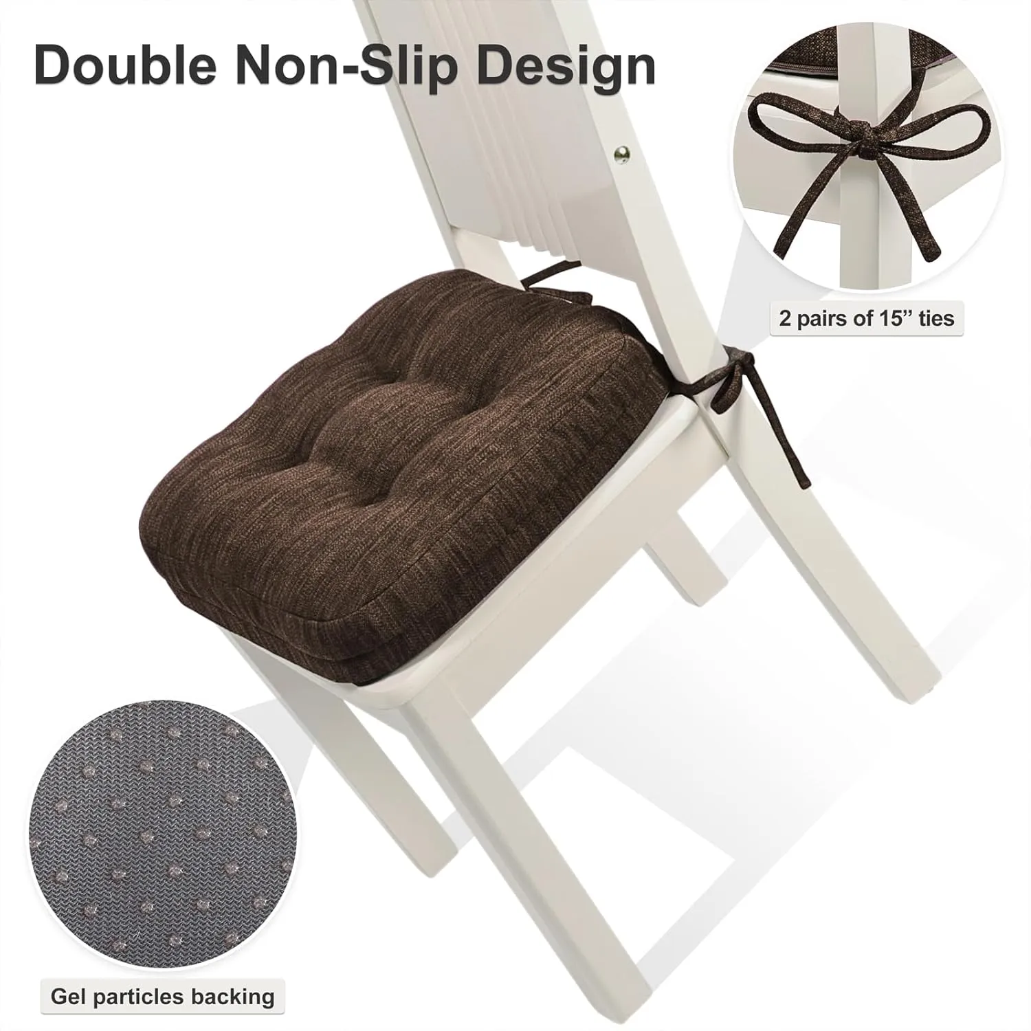 Shinnwa Kitchen Chair Cushions Set of 4, Dual-Layer Memory Foam Dining Chair Cushions, Patented Design Seat Pads with Ties, 16.5 x 16.5 x 3.5in, 4 Pack, Chestnut