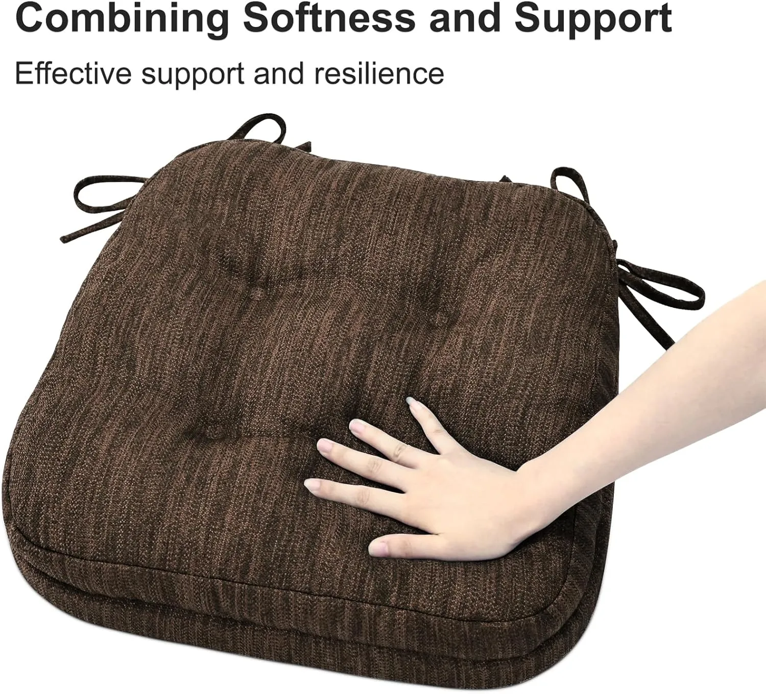 Shinnwa Kitchen Chair Cushions Set of 4, Dual-Layer Memory Foam Dining Chair Cushions, Patented Design Seat Pads with Ties, 16.5 x 16.5 x 3.5in, 4 Pack, Chestnut
