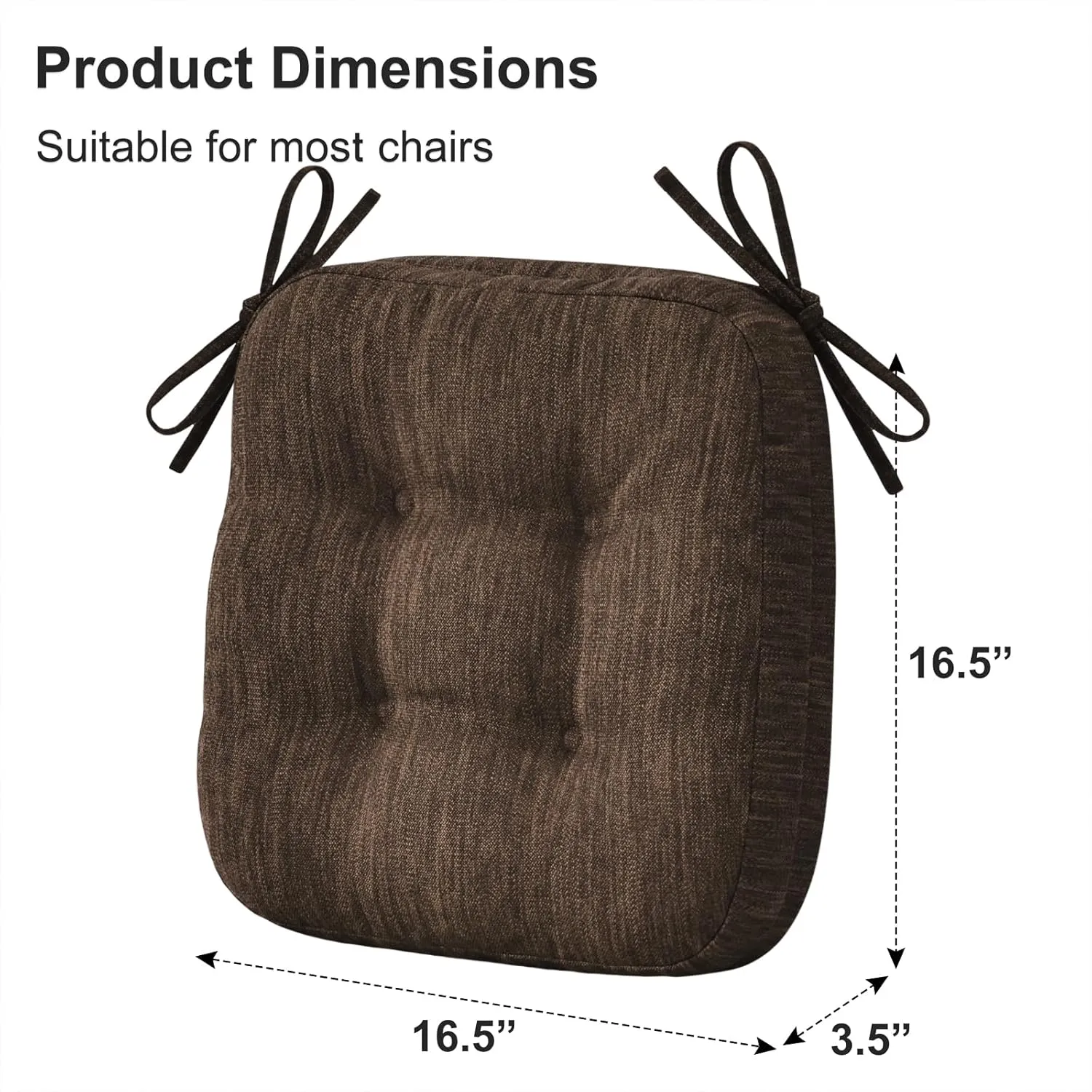 Shinnwa Kitchen Chair Cushions Set of 4, Dual-Layer Memory Foam Dining Chair Cushions, Patented Design Seat Pads with Ties, 16.5 x 16.5 x 3.5in, 4 Pack, Chestnut