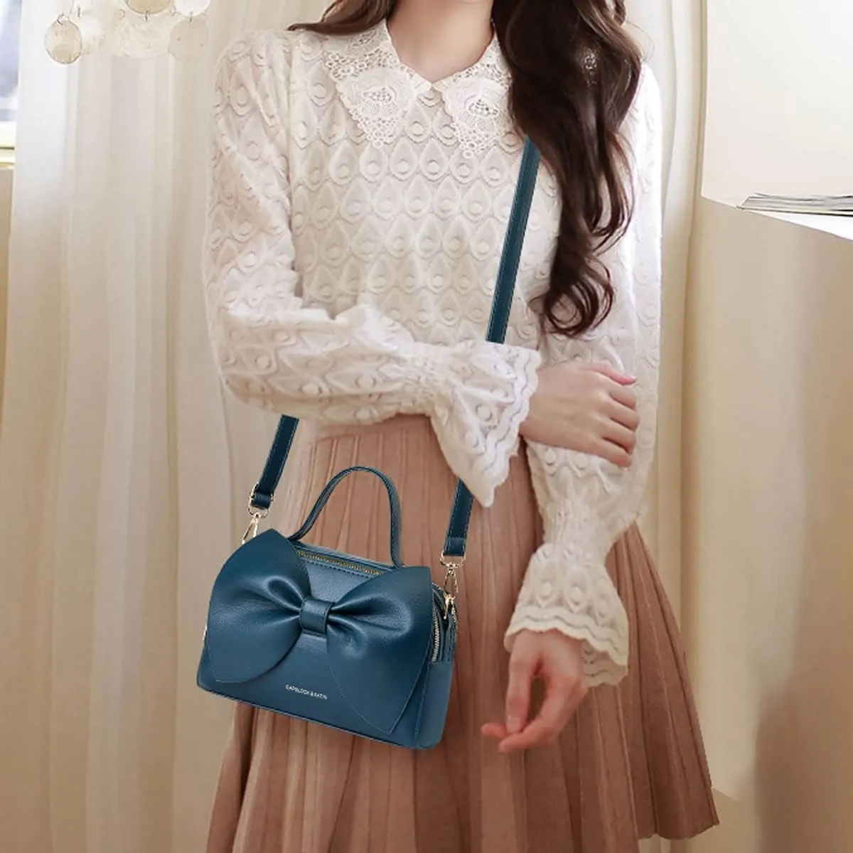 Shoulder Bag for Women PU Leather Purse Bowknot Handbag Fashion Top-Handle Satchel Ladies Crossbody