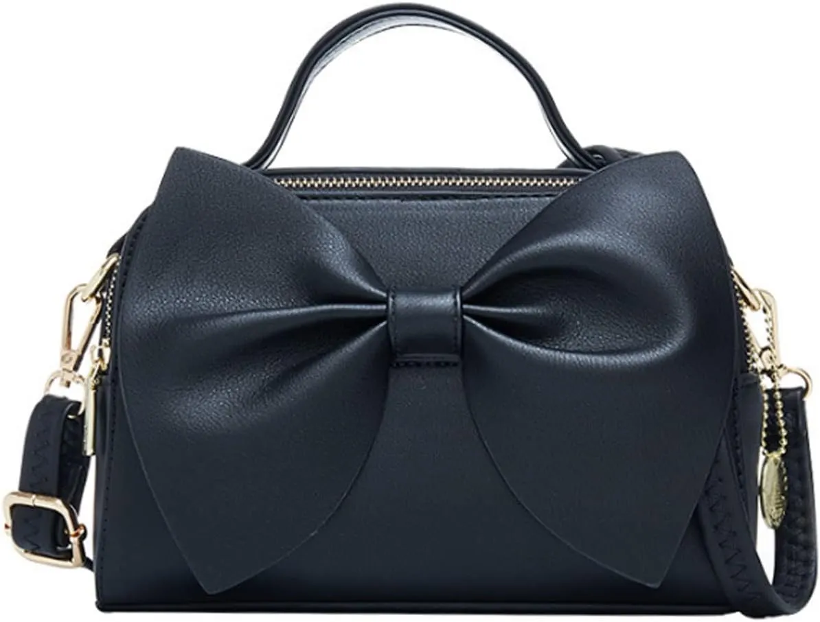 Shoulder Bag for Women PU Leather Purse Girls Bowknot Handbag Fashion Top-Handle Satchel Ladies Crossbody