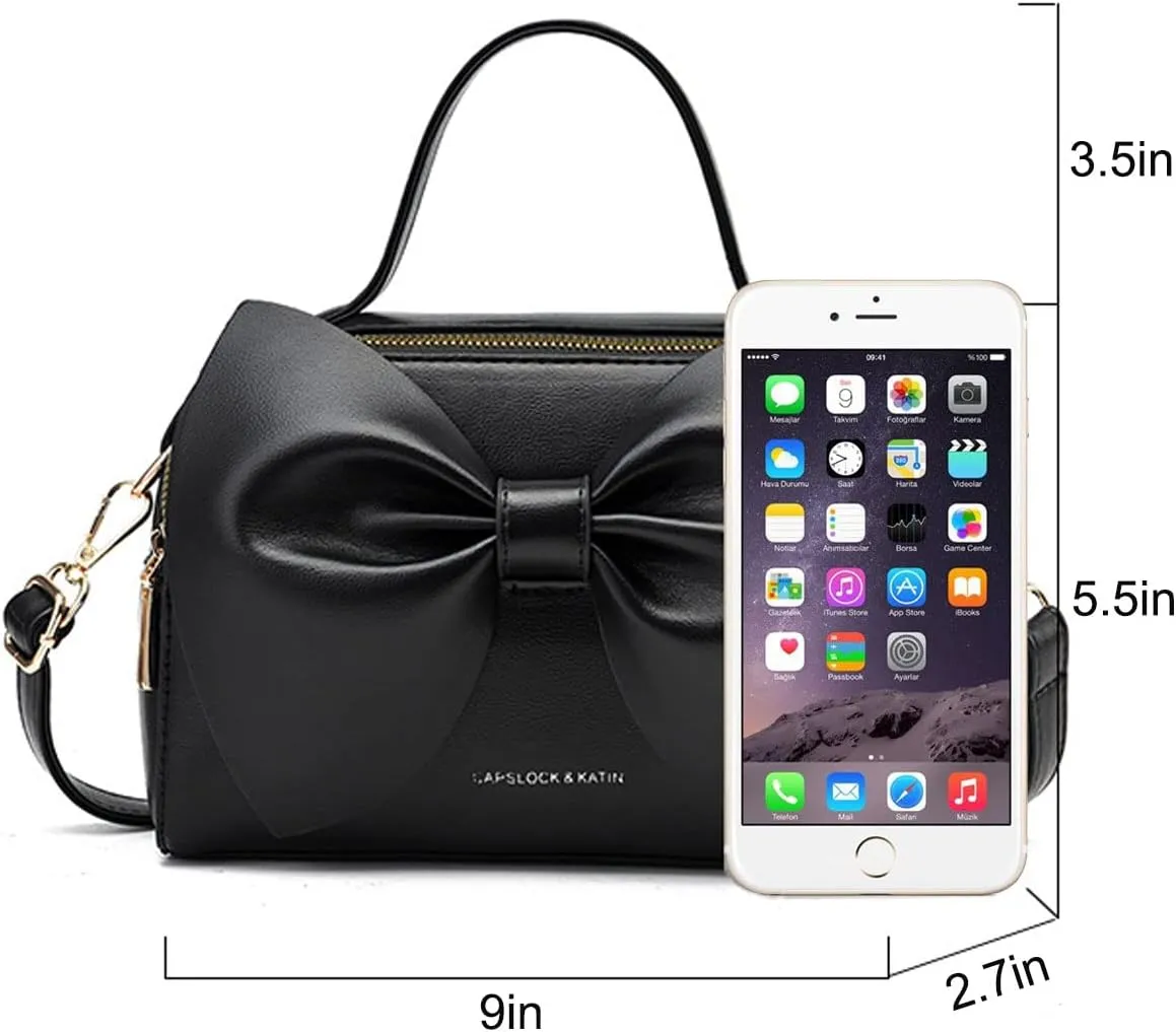Shoulder Bag for Women PU Leather Purse Girls Bowknot Handbag Fashion Top-Handle Satchel Ladies Crossbody