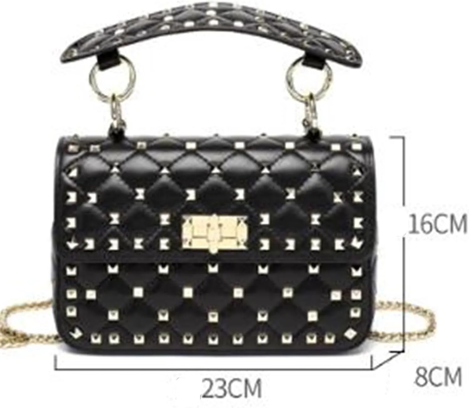 Shoulder Bag Stylish Women's Rivet Handbag with Chain Strap Versatile Shoulder and Messenger Bag(Beige)
