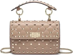 Shoulder Bag Stylish Women's Rivet Handbag with Chain Strap Versatile Shoulder and Messenger Bag(Beige)