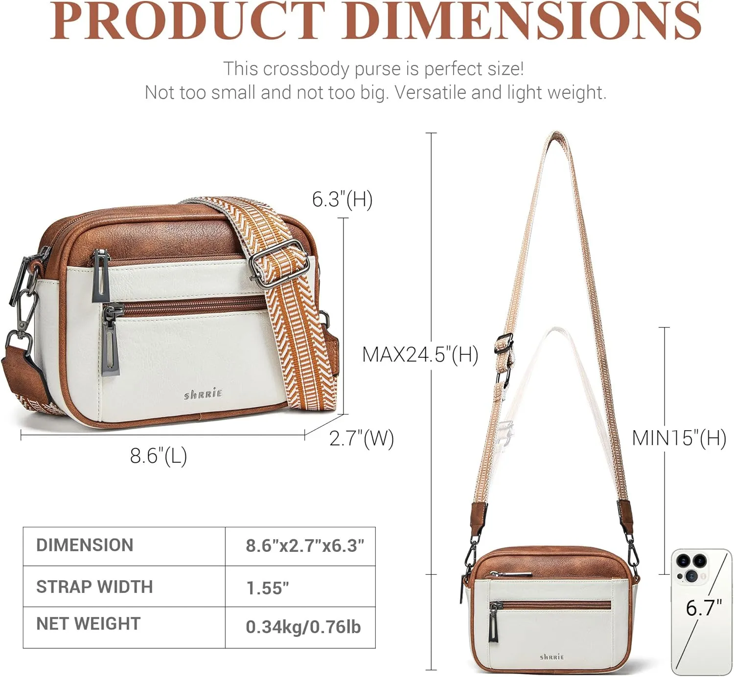Shrrie Quilted Crossbody Bags for Women - Vegan Leather Crossbody Purses Triple Pocket Small Purses for Women Wide Strap