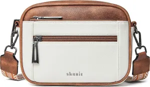 Shrrie Quilted Crossbody Bags for Women - Vegan Leather Crossbody Purses Triple Pocket Small Purses for Women Wide Strap