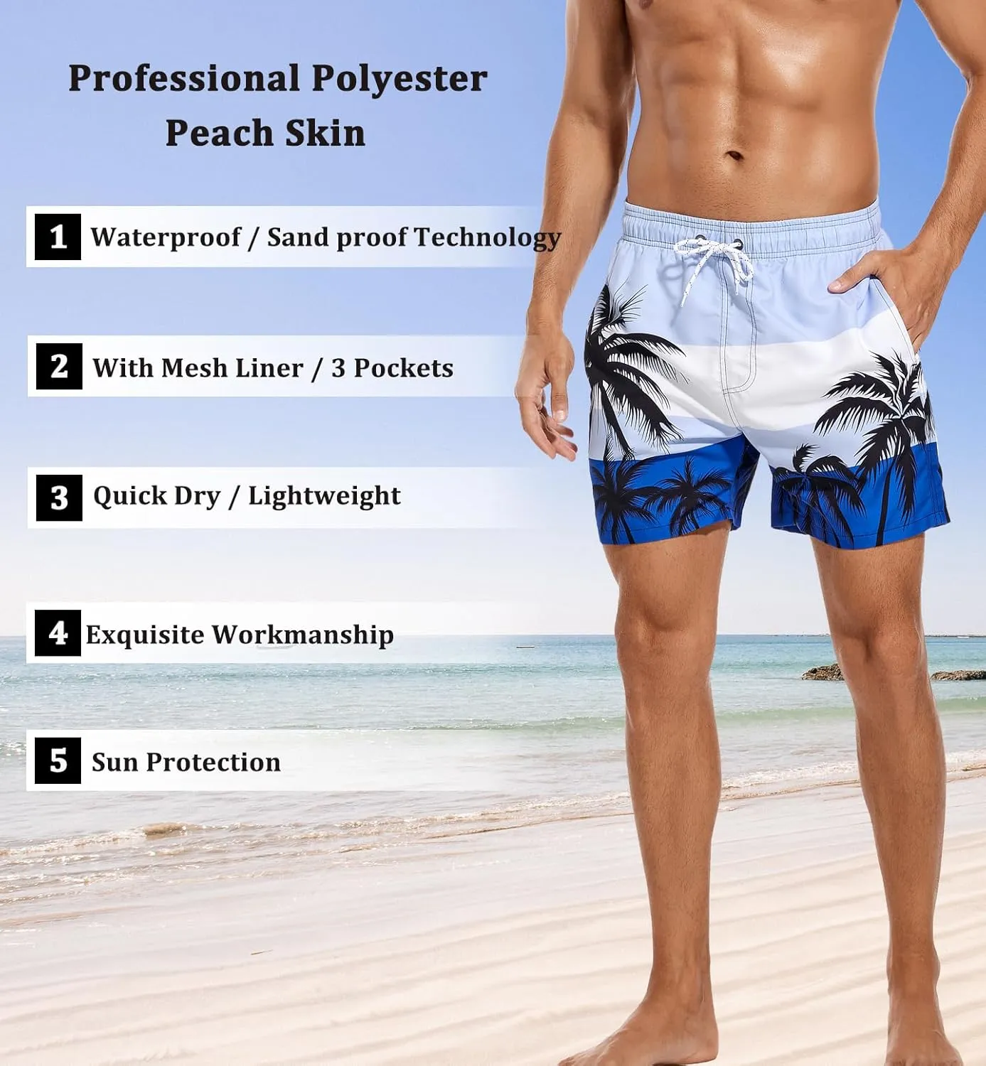 SILKWORLD Men's Swim Trunks Quick Dry Shorts with Pockets