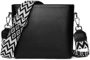 Simple Fashion Bucket Handbag For Women Real Genuine Leather Crossbody Shoulder Bags With Geometric Pattern Strap
