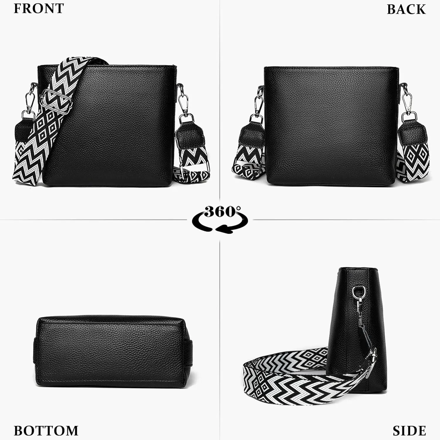 Simple Fashion Bucket Handbag For Women Real Genuine Leather Crossbody Shoulder Bags With Geometric Pattern Strap