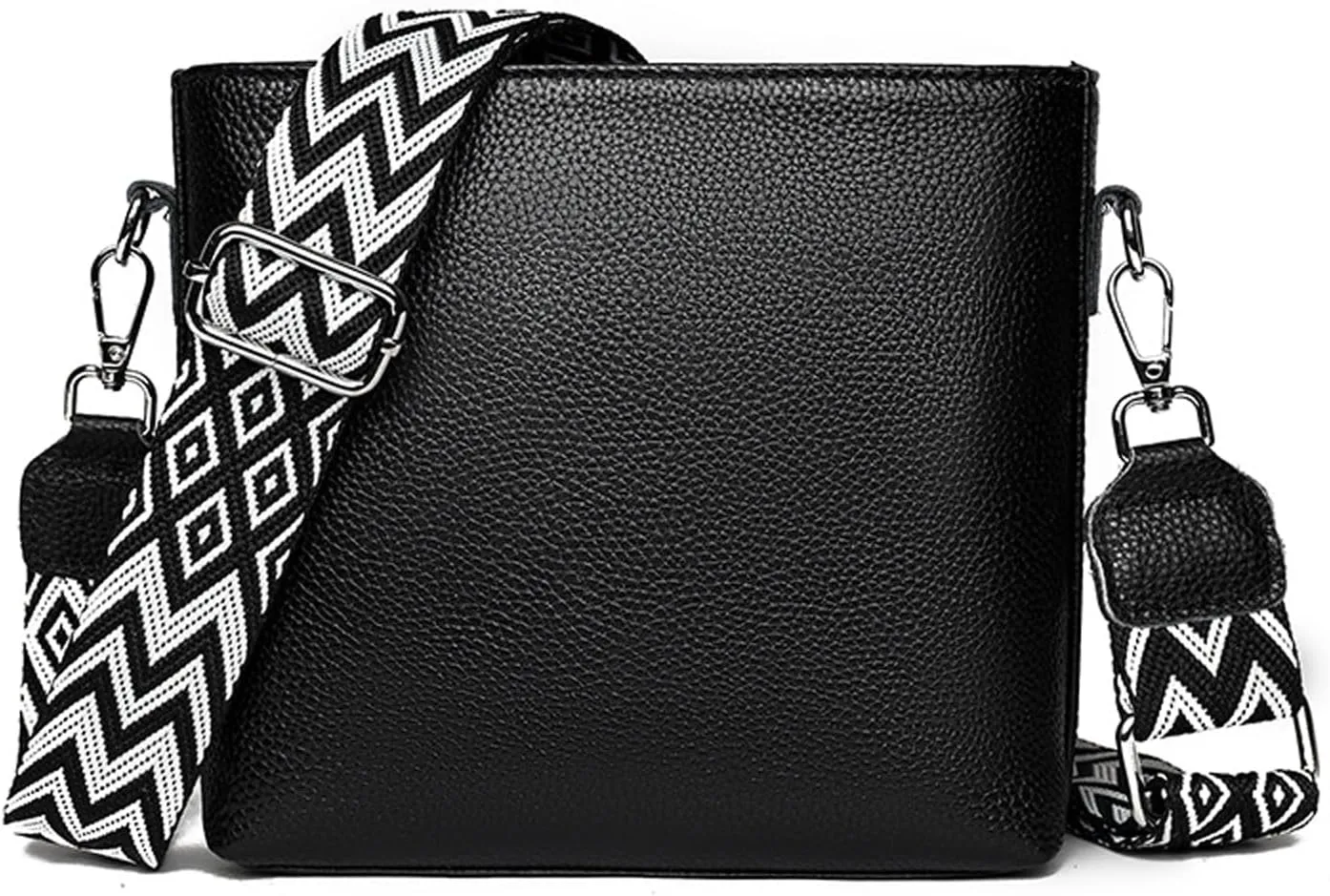 Simple Fashion Bucket Handbag For Women Real Genuine Leather Crossbody Shoulder Bags With Geometric Pattern Strap
