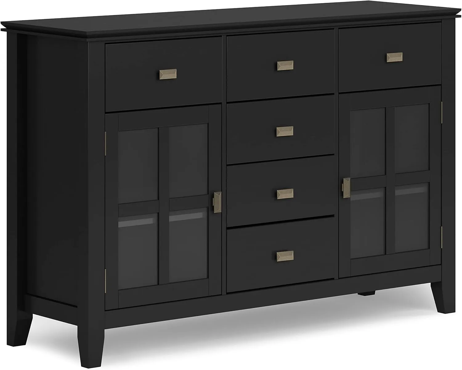 SIMPLIHOME Artisan Buffet - 54 inch Wide Solid Wood 3-Door Sideboard Buffet in Black, Contemporary Storage Cabinet for Dining Room or Kitchen with Adjustable Shelves and Bronze Hardware