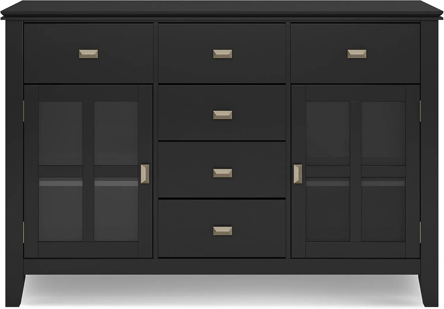 SIMPLIHOME Artisan Buffet - 54 inch Wide Solid Wood 3-Door Sideboard Buffet in Black, Contemporary Storage Cabinet for Dining Room or Kitchen with Adjustable Shelves and Bronze Hardware