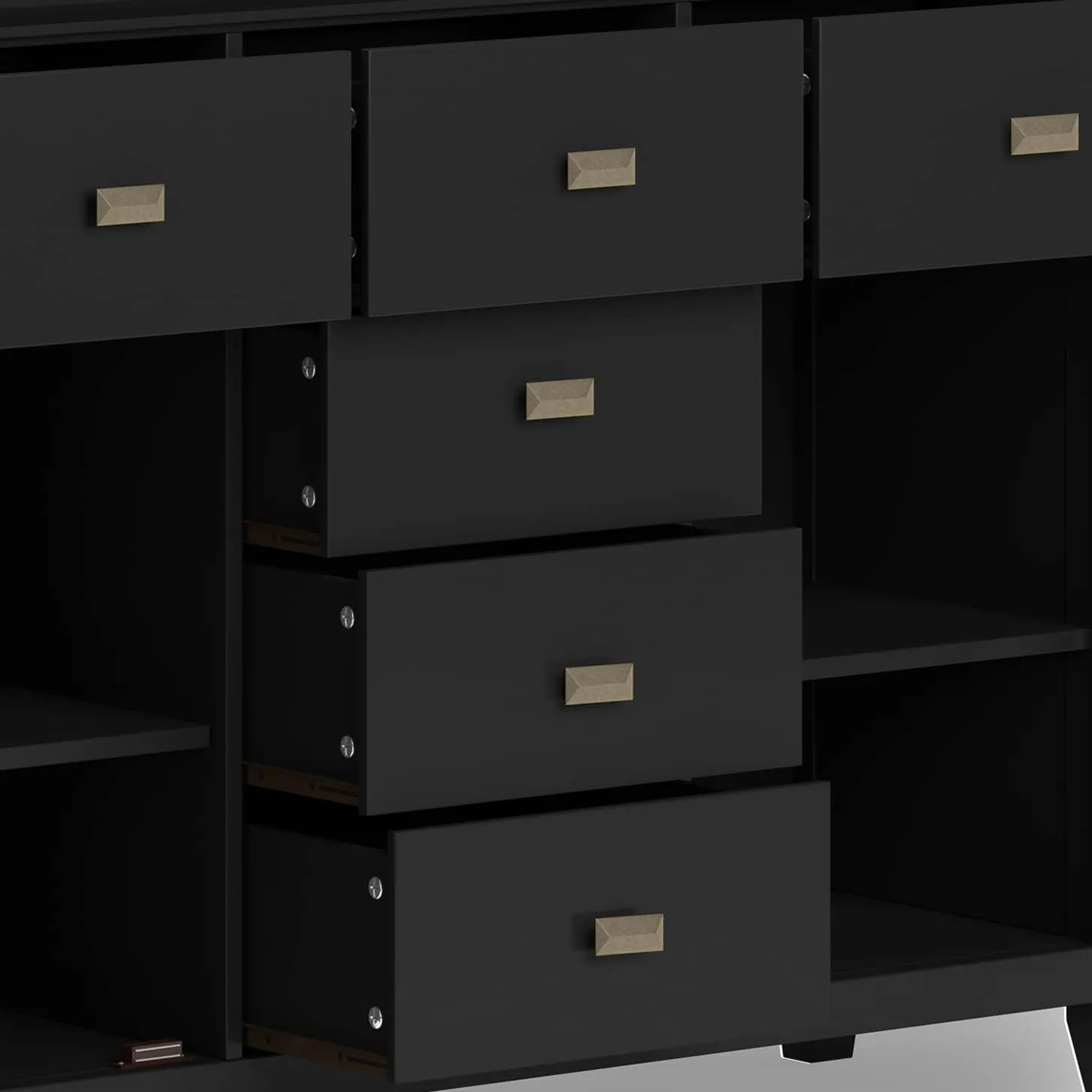 SIMPLIHOME Artisan Buffet - 54 inch Wide Solid Wood 3-Door Sideboard Buffet in Black, Contemporary Storage Cabinet for Dining Room or Kitchen with Adjustable Shelves and Bronze Hardware