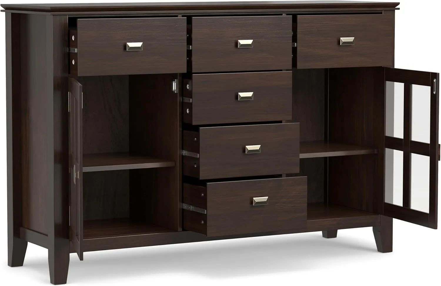 SIMPLIHOME Artisan Buffet - 54 inch Wide Solid Wood 3-Door Sideboard Buffet in Dark Chestnut Brown, Transitional Storage Cabinet for Dining Room or Kitchen with Adjustable Shelves and Bronze Hardware