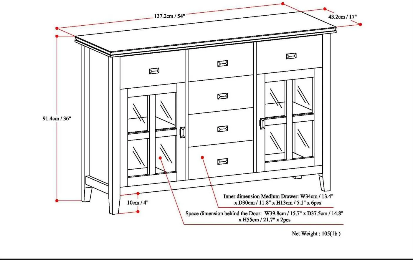 SIMPLIHOME Artisan Buffet - 54 inch Wide Solid Wood 3-Door Sideboard Buffet in Dark Chestnut Brown, Transitional Storage Cabinet for Dining Room or Kitchen with Adjustable Shelves and Bronze Hardware