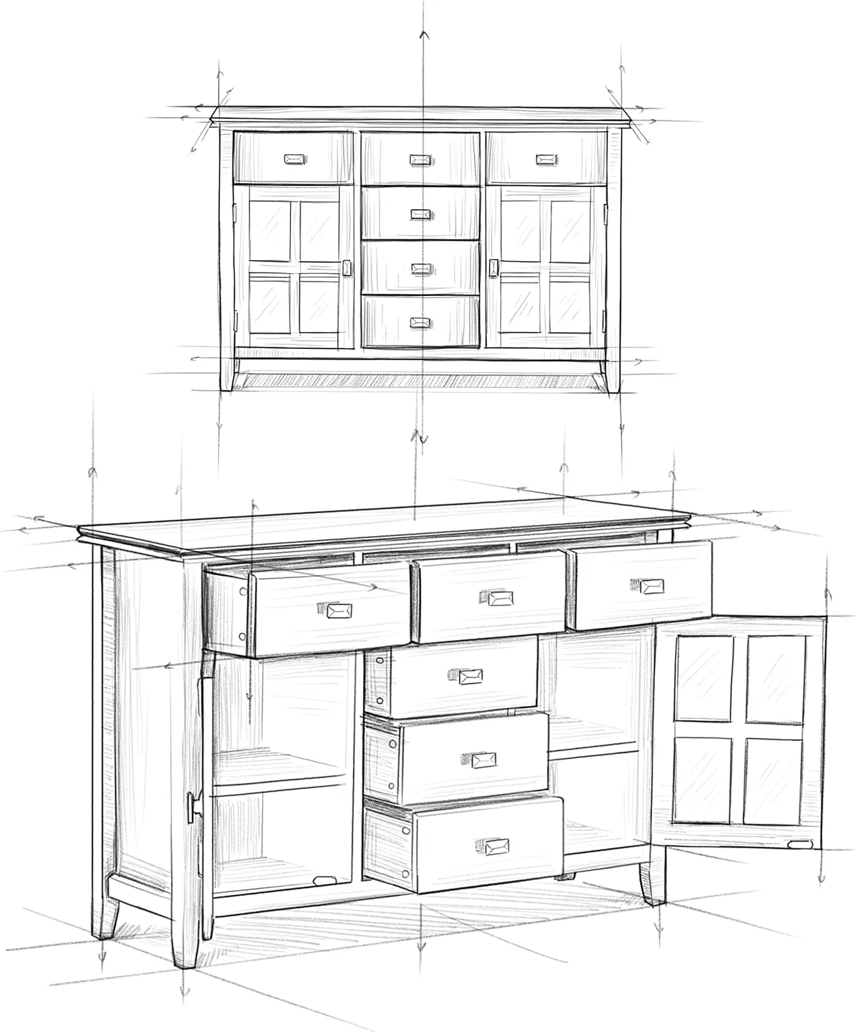 SIMPLIHOME Artisan Buffet - 54 inch Wide Solid Wood 3-Door Sideboard Buffet in Russet Brown, Transitional Storage Cabinet for Dining Room or Kitchen with Adjustable Shelves and Bronze Hardware