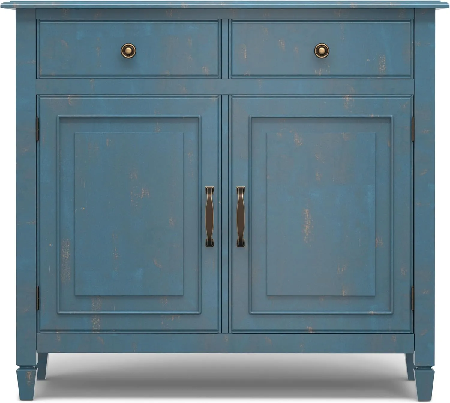 SIMPLIHOME Connaught 40-inch Wide Solid Wood Storage Cabinet in Distressed Coastal Blue for Entryway, Living Room or Bedroom, Organizer for Hats, Gloves, Shoes, Keys, Slim Design, Traditional Style