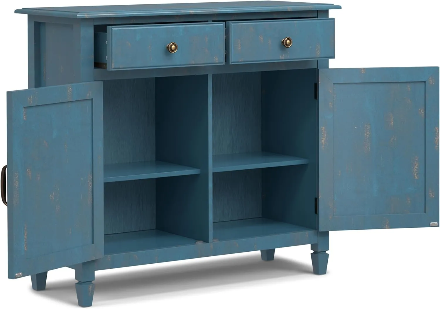 SIMPLIHOME Connaught 40-inch Wide Solid Wood Storage Cabinet in Distressed Coastal Blue for Entryway, Living Room or Bedroom, Organizer for Hats, Gloves, Shoes, Keys, Slim Design, Traditional Style