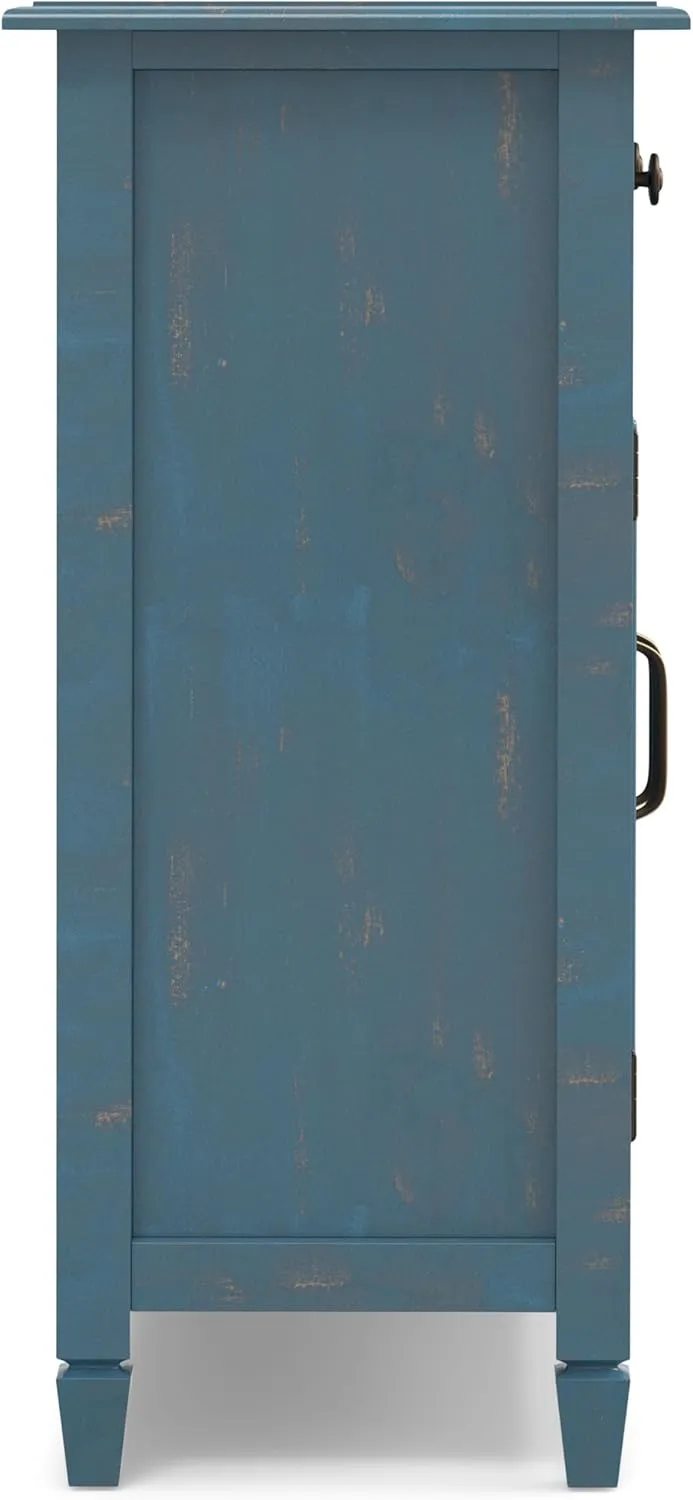 SIMPLIHOME Connaught 40-inch Wide Solid Wood Storage Cabinet in Distressed Coastal Blue for Entryway, Living Room or Bedroom, Organizer for Hats, Gloves, Shoes, Keys, Slim Design, Traditional Style