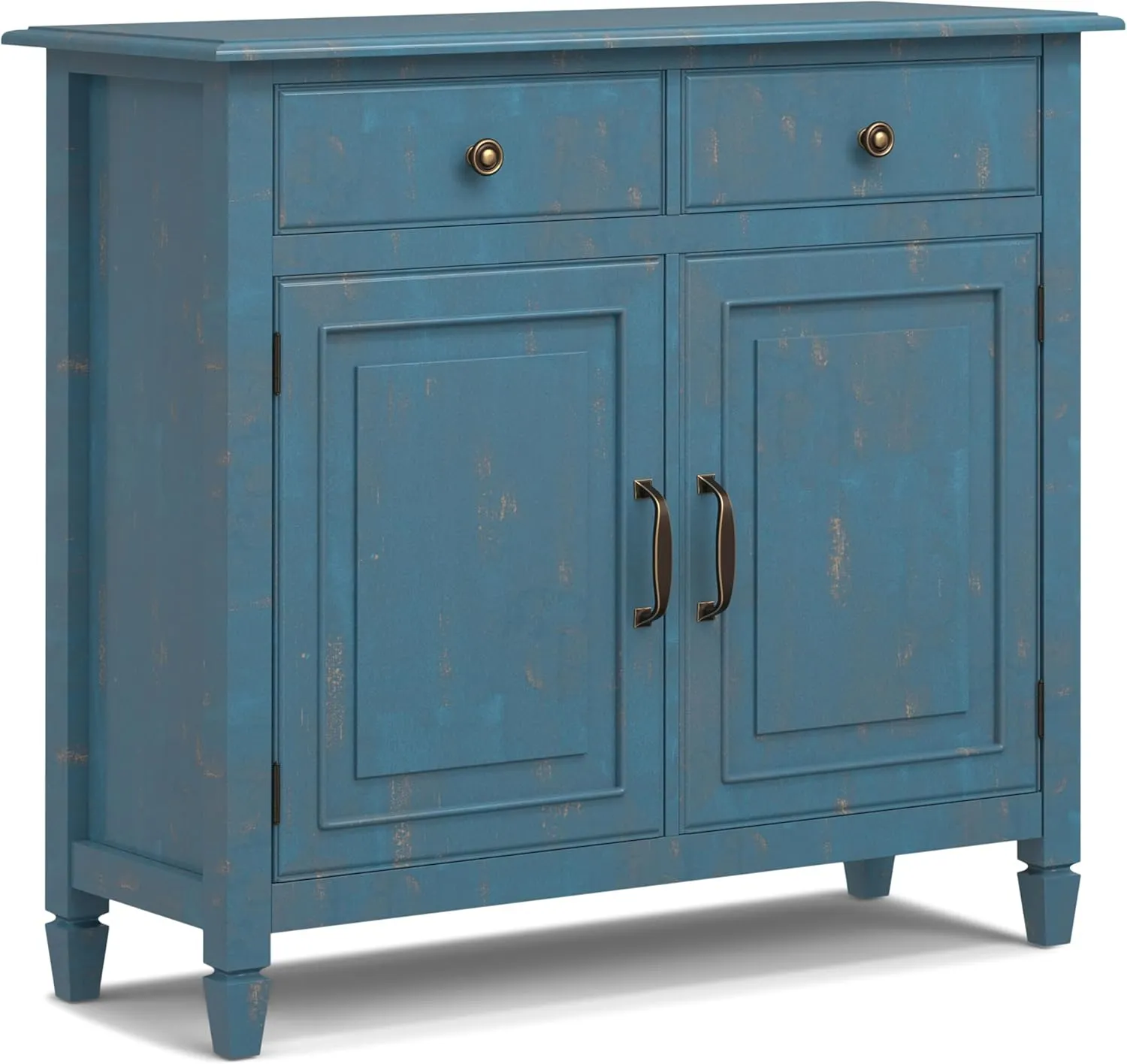 SIMPLIHOME Connaught 40-inch Wide Solid Wood Storage Cabinet in Distressed Coastal Blue for Entryway, Living Room or Bedroom, Organizer for Hats, Gloves, Shoes, Keys, Slim Design, Traditional Style