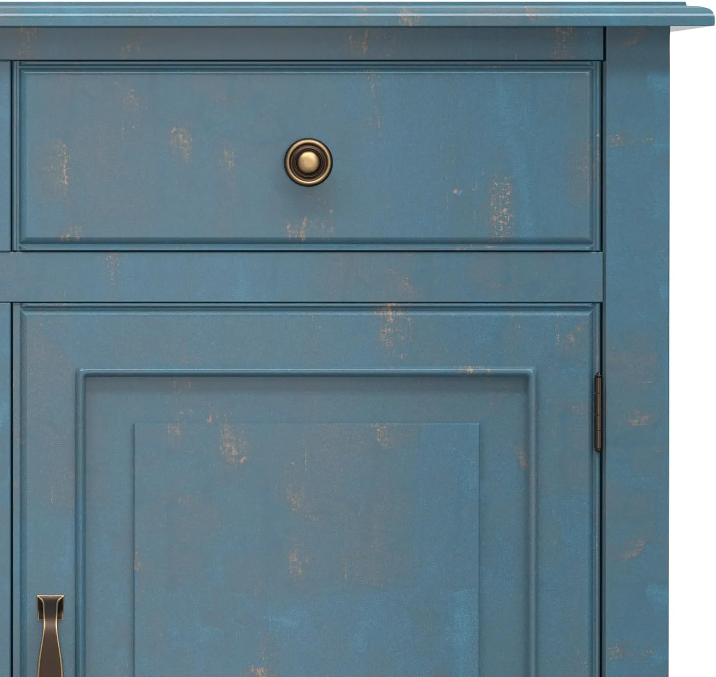 SIMPLIHOME Connaught 40-inch Wide Solid Wood Storage Cabinet in Distressed Coastal Blue for Entryway, Living Room or Bedroom, Organizer for Hats, Gloves, Shoes, Keys, Slim Design, Traditional Style