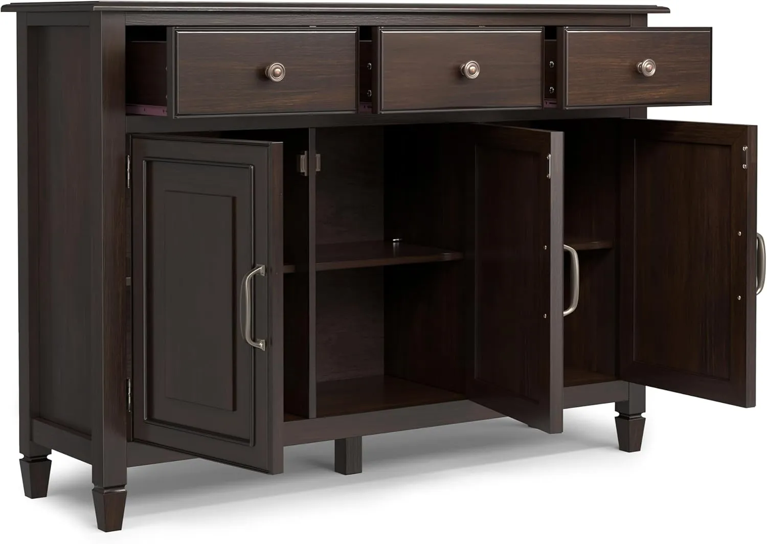 SIMPLIHOME Connaught 51-inch Wide Solid Wood Storage Cabinet in Chestnut Brown for The Entryway, Mudroom or Bedroom, 3 Drawers and Adjustable Shelves, Traditional Style, Space-Saving Design