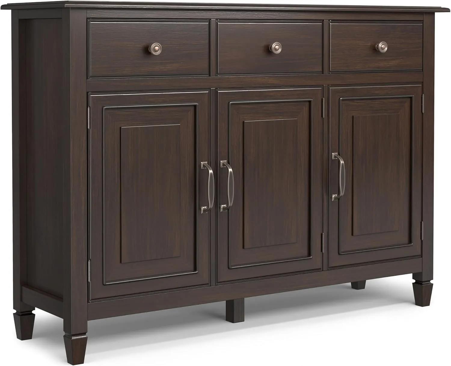 SIMPLIHOME Connaught 51-inch Wide Solid Wood Storage Cabinet in Chestnut Brown for The Entryway, Mudroom or Bedroom, 3 Drawers and Adjustable Shelves, Traditional Style, Space-Saving Design