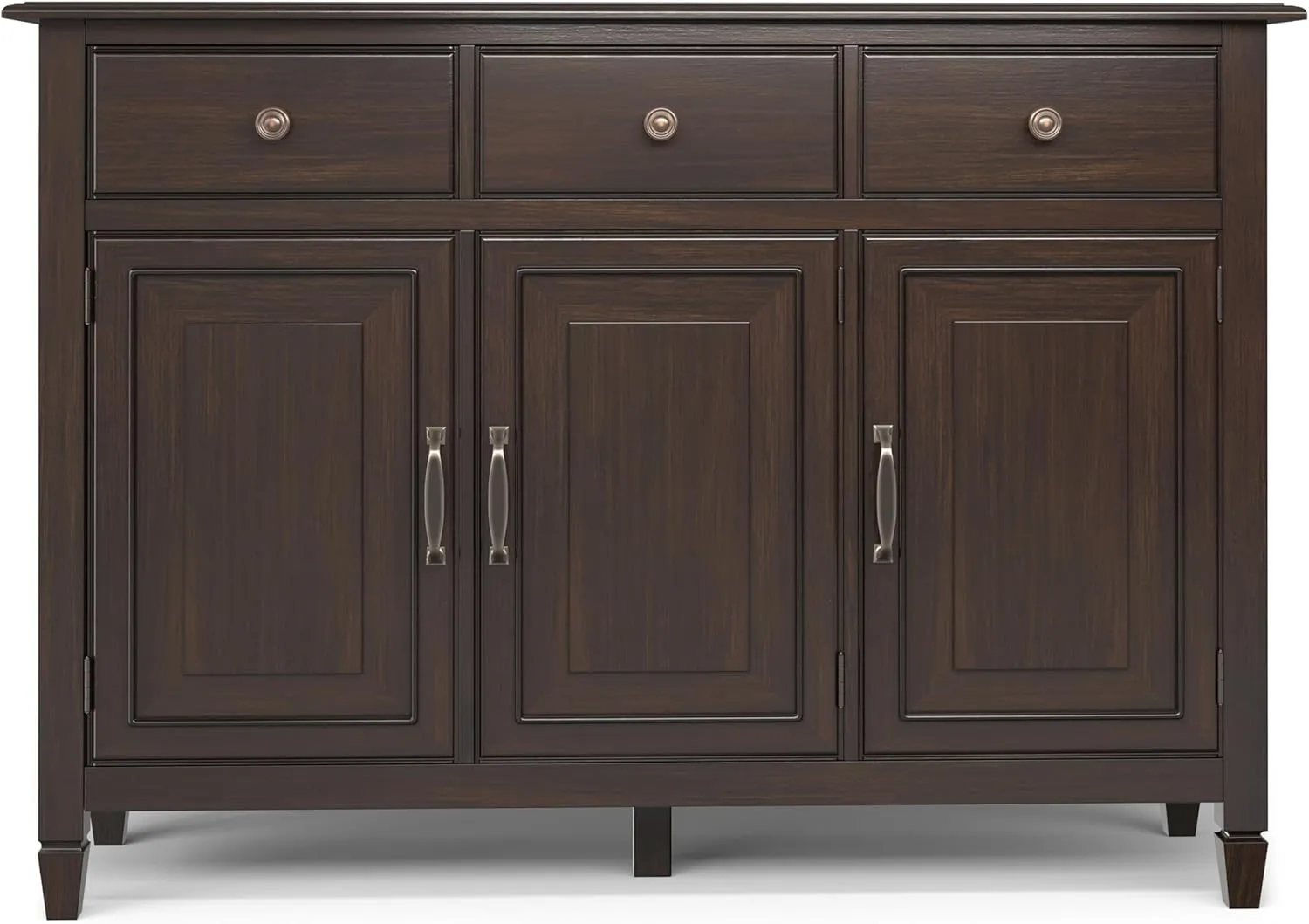 SIMPLIHOME Connaught 51-inch Wide Solid Wood Storage Cabinet in Chestnut Brown for The Entryway, Mudroom or Bedroom, 3 Drawers and Adjustable Shelves, Traditional Style, Space-Saving Design