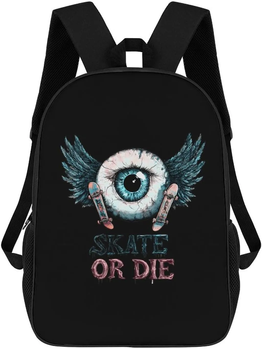 Skate Or Die Eyeball Wings 17 Inches Travel Backpacks Funny Shoulder Bag Lightweight Daypack