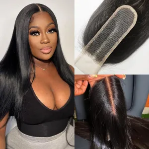 SKINLIKE Real HD 2x6 Lace Closure Depth Split Medium Distribution 0.11mm Ultra-thin Lace Close 2x6 Wigs Piece Hairline 100% Human Hair Long Straight Hair Transparent lace Natural Black Color 20 inch