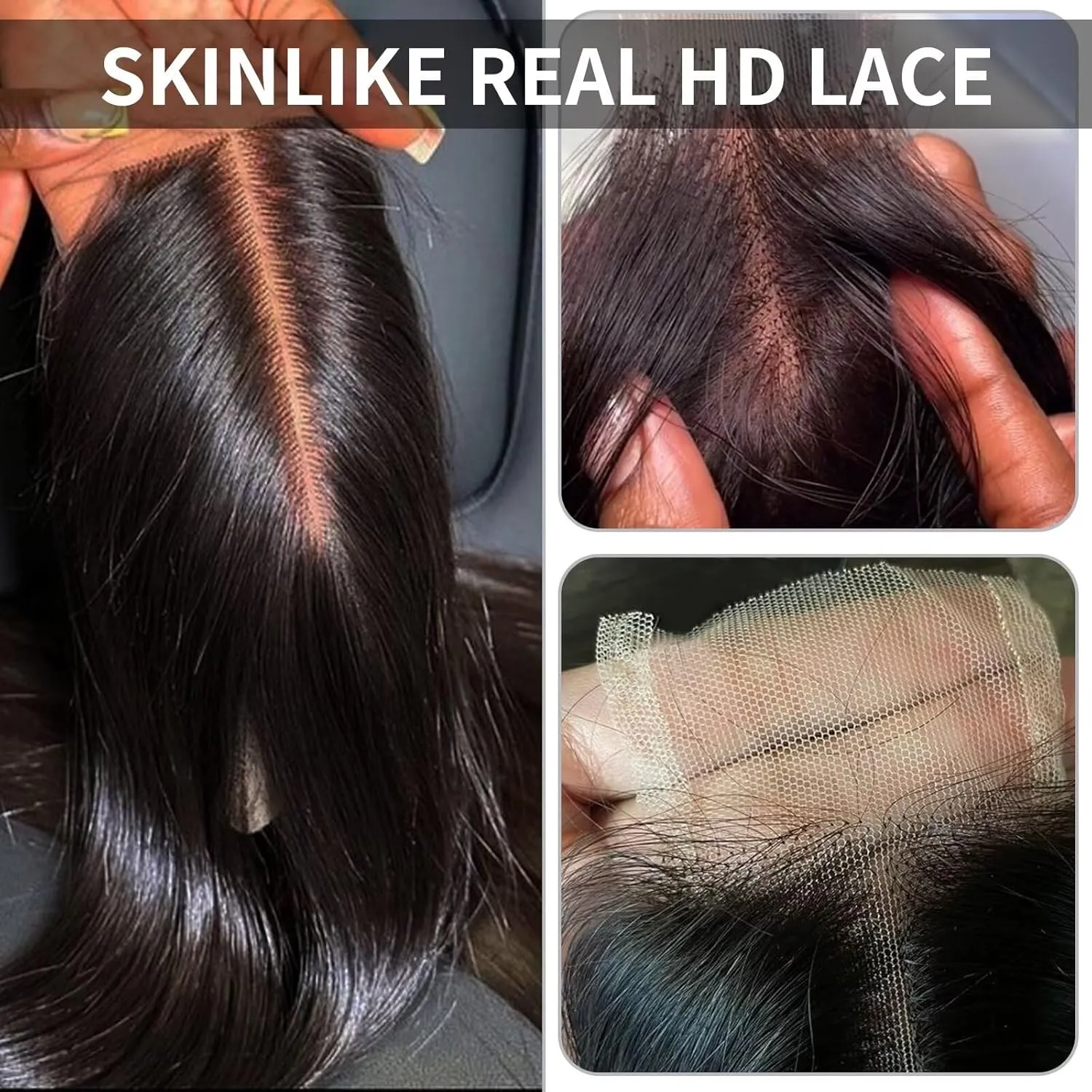 SKINLIKE Real HD 2x6 Lace Closure Depth Split Medium Distribution 0.11mm Ultra-thin Lace Close 2x6 Wigs Piece Hairline 100% Human Hair Long Straight Hair Transparent lace Natural Black Color 20 inch