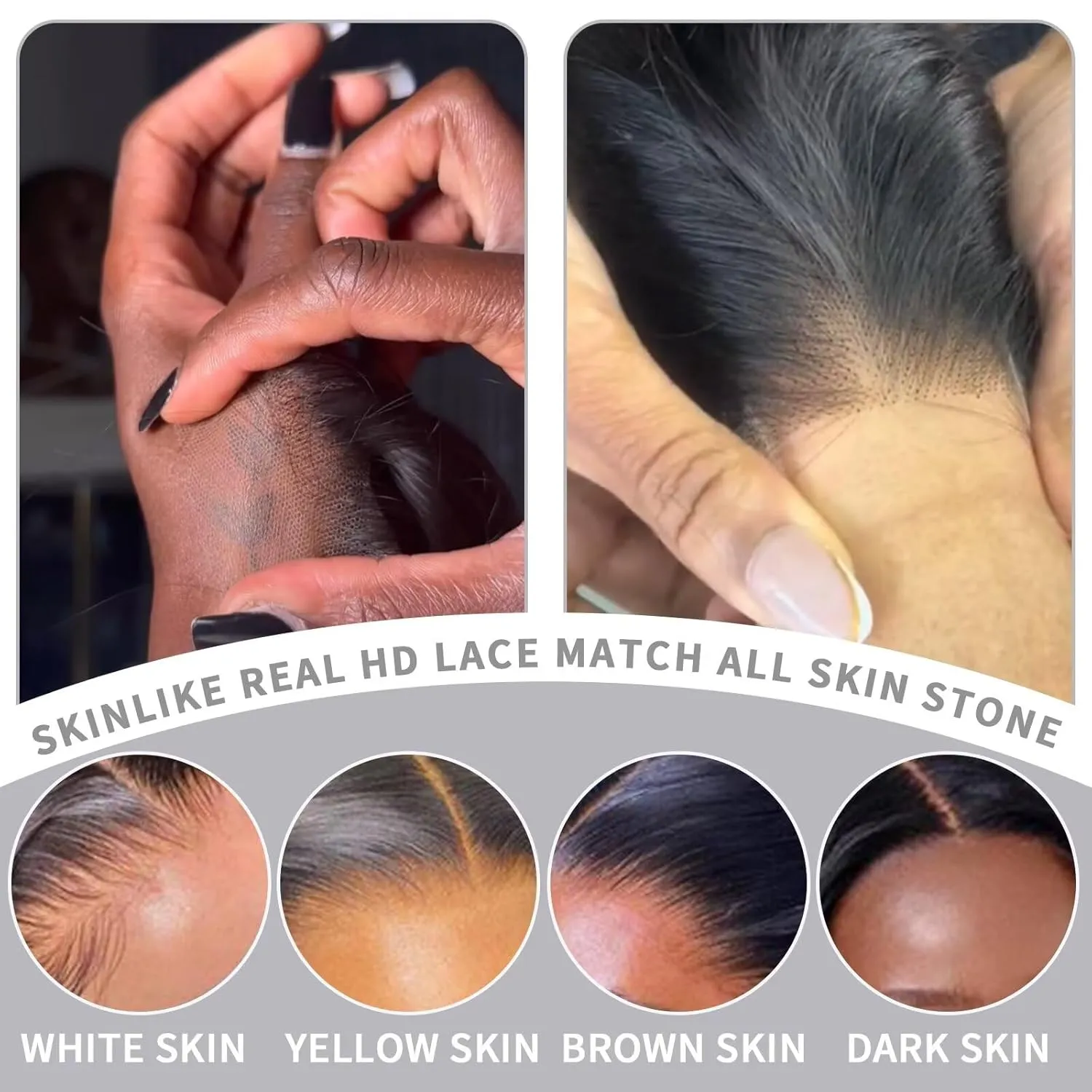 SKINLIKE Real HD 2x6 Lace Closure Depth Split Medium Distribution 0.11mm Ultra-thin Lace Close 2x6 Wigs Piece Hairline 100% Human Hair Long Straight Hair Transparent lace Natural Black Color 20 inch
