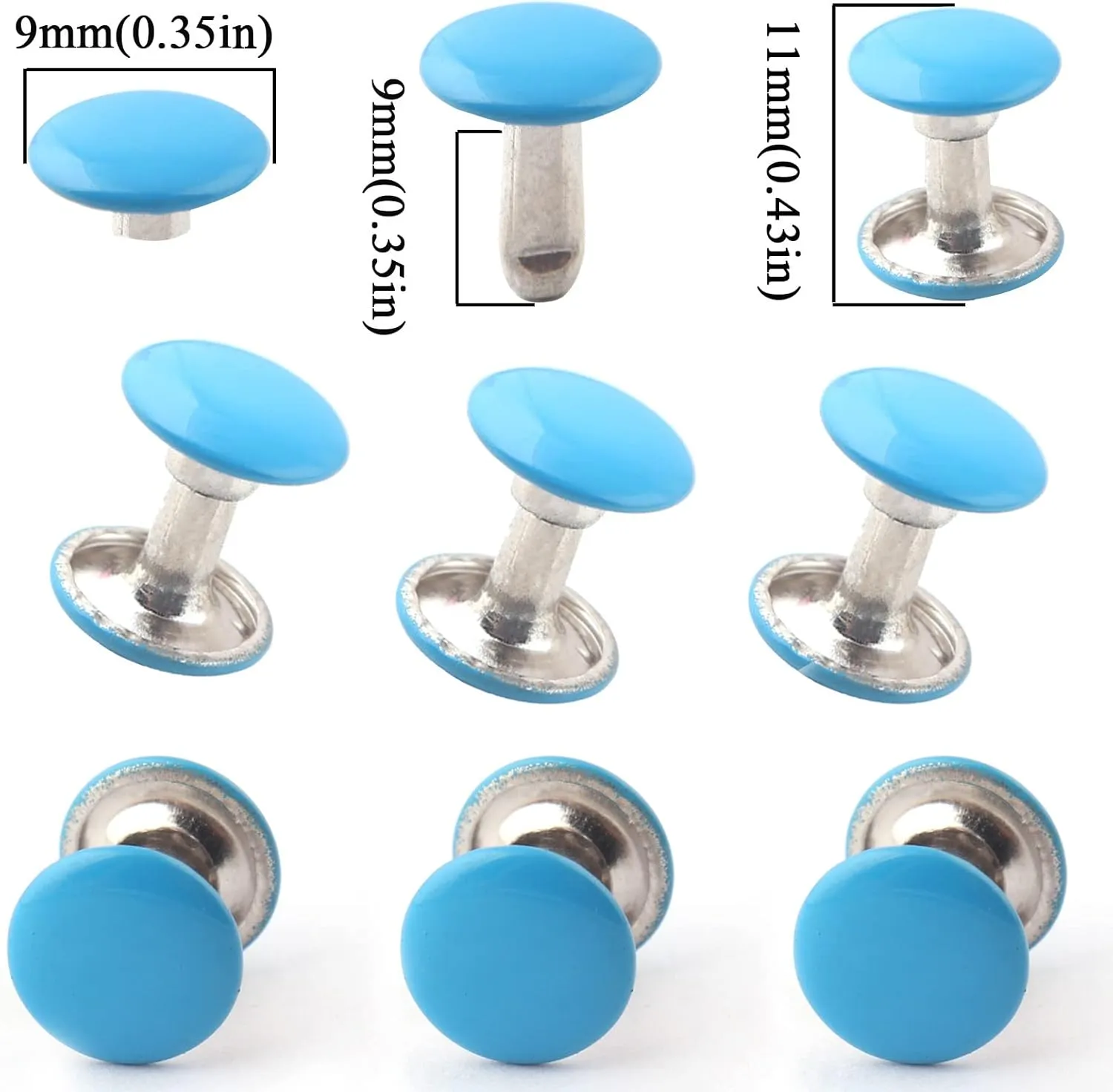 Sky Blue Leather Rivets-9mm Double Cap Rivet Rivets Kit for Leather Craft 60 Sets Rivets Leather Decoration Rivet Studs for Purse Bags Handbags