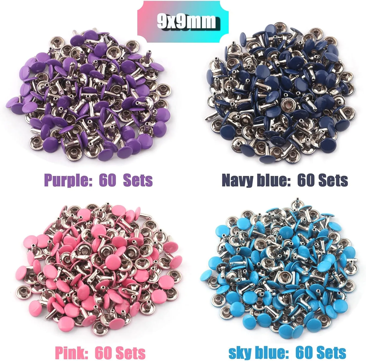Sky Blue Leather Rivets-9mm Double Cap Rivet Rivets Kit for Leather Craft 60 Sets Rivets Leather Decoration Rivet Studs for Purse Bags Handbags